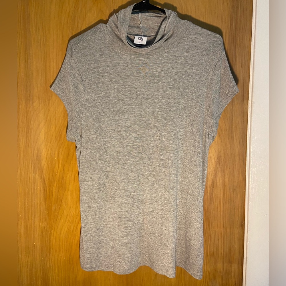 CAbi Solid Grey Cowl Neck Short Sleeve Top Size L